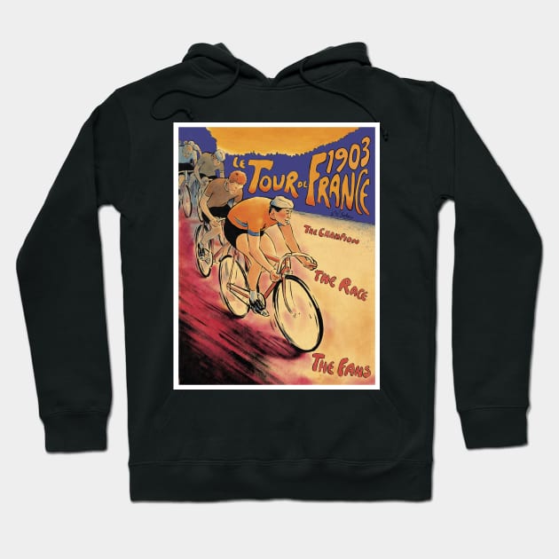 Le Tour Vintage Competing Tour De France Bicycle Racing Print Hoodie by posterbobs